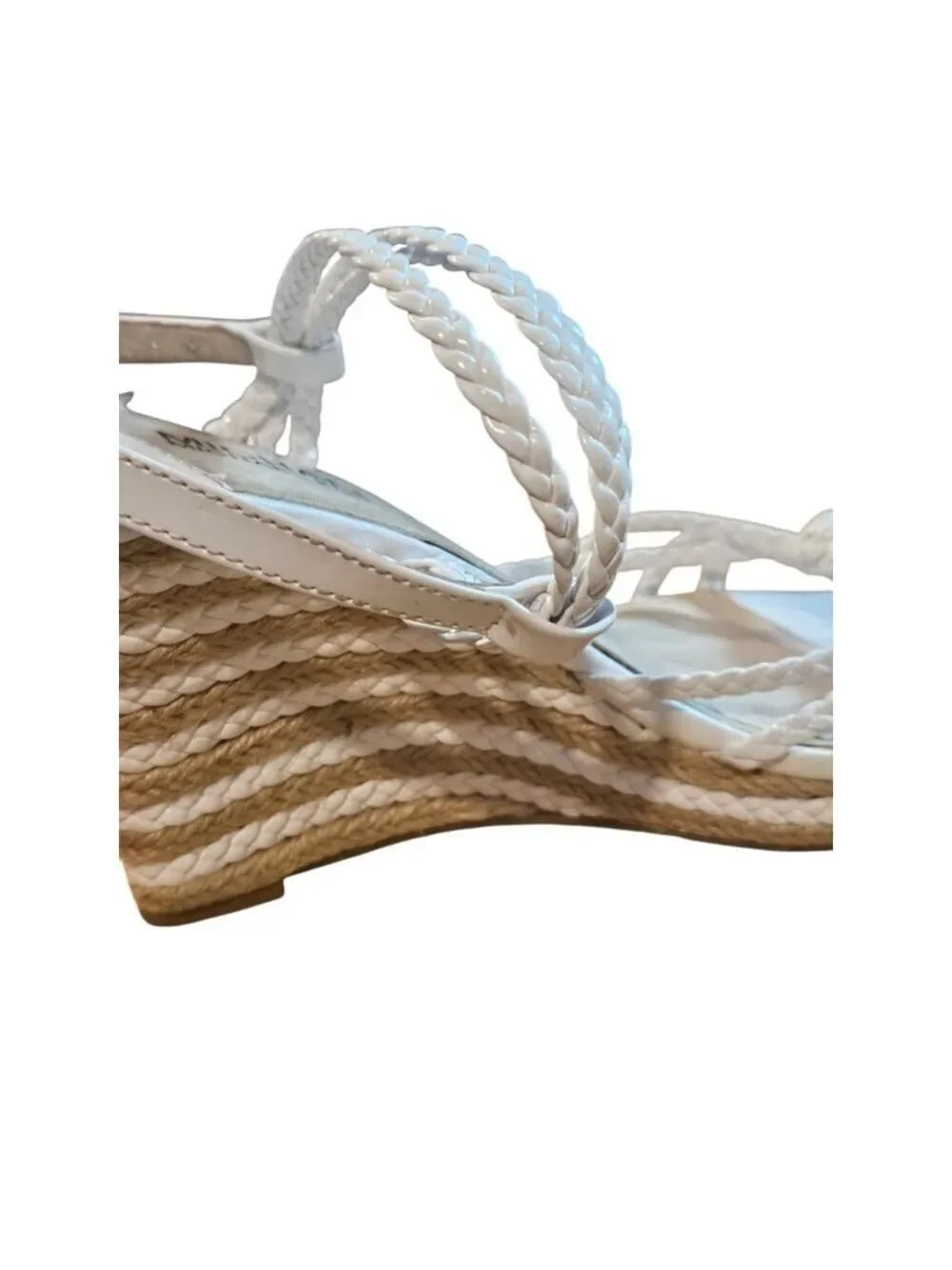Michael Kors White & Beige Braided Espadrille Wedges Size 9.5